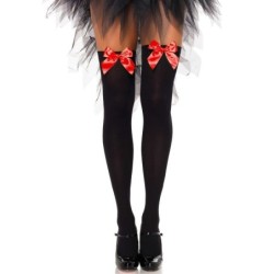 Leg Avenue - Medias Altas Negras Con Lacito Rojo Talla Única de Leg Avenue Hosiery | Piumer