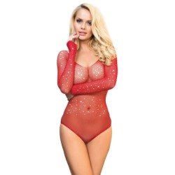 Subblime - 952303 Body De Rejilla Brillante Con Hombros Descubiertos Manga Larga Rojo Talla Única de Subblime Bodies | Piumer