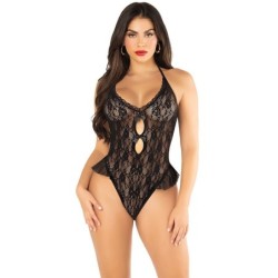 Leg Avenue - Body Con Lazos Y Volantes Negro Talla Única de Leg Avenue Bodystockings | Piumer