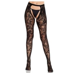 Leg Avenue - Medias De Encaje De Rosas Con Parte Trasera Abierta Negro de Leg Avenue Hosiery | Piumer