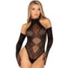 Leg Avenue - 89363 Set Body Espalda Abierta + Guantes Extra Largos Negro - Talla Única de Leg Avenue Teddies | Piumer