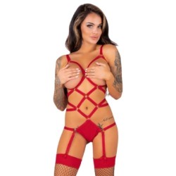 Livco Corsetti Fashion - Thiara Lc 20213 Set Body + Medias Roja de Livco Corsetti Sets - Talla S/M | Piumer