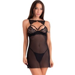 Livco Corsetti Fashion - Krolina Lc 90734 Chemise + Tanga Negro de Livco Corsetti Sets - Talla L/XL | Piumer