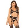 Leg Avenue - Sujetador + Tanga + Medias De Rejilla Negro Talla Única de Leg Avenue Dresses | Piumer