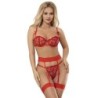 Subblime - 954338 Sujetador + Tanga + Ligueros Estampado De Corazones Rojo de Subblime Sets - Talla L/XL | Piumer