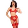 Chilirose - Cr 4848 Set Sujetador + Tanga + Medias De Encaje Rojo de Chilirose Sets - Talla S | Piumer