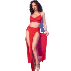Chilirose - Cr 4850 Set Top Rojo Y Leggins Con Complementos Dorados de Chilirose Sets - Talla M | Piumer