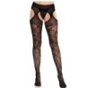 Leg Avenue - Medias De Encaje Floral Con Ligas Unidas Negro de Leg Avenue Hosiery | Piumer