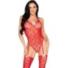 Leg Avenue - 89360 Body Con Liguero Y Espalda Abierta Rojo - Talla Única de Leg Avenue Teddies | Piumer