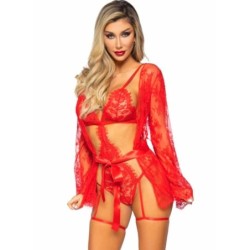 Leg Avenue - 86123 Set Body + Bata De Liguero Rojo Talla de Leg Avenue Sets - Talla S | Piumer