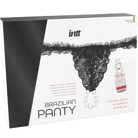 Panty Brasileña Negra Con Perlas Y Gel Lubricante 50 Ml de Intt Releases | Piumer