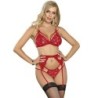 Subblime - Set De 3 Piezas Sujetador + Tanga + Liga Encaje Rojo L/Xl de Subblime Sets | Piumer