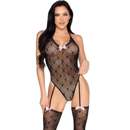 Leg Avenue - 89360 Body Con Liguero Y Espalda Abierta Negro - Talla Única de Leg Avenue Teddies | Piumer