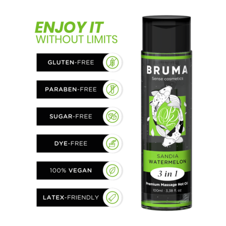 Aceite De Masaje Premium Efecto Calor Sabor Sandía 3 En 1 - 100 Ml de Bruma | Piumer