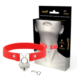 Coquette Chic Desire - Collar Cuero Vegano Rojo Accesorio Corazón Con Llave de Coquette Accessories | Piumer