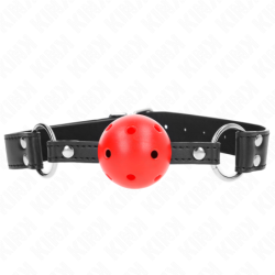 Kink - Mordaza De Bola 4 Cm Transpirable Con Doble Remache De Cuero 62 X 2.5 Cm Ajustable 42-58 Cm de Kink Collar & Gag | Piumer