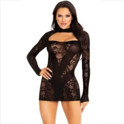 Leg Avenue - Mini Vestido De Encaje Con Manga Larga Negro de Leg Avenue Dresses | Piumer