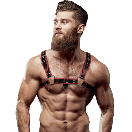 Arnés Ecopiel Pecho Hombre Negro/Rojo de Fetish Submissive Attitude | Piumer
