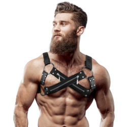 Arnés Bulldog Ajustable Neopreno Pecho Cruzado Con Cremalleras Hombre de Fetish Submissive Attitude | Piumer