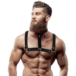 Arnés Ajustable Ecopiel Pecho Con Collar Hombre de Fetish Submissive Attitude | Piumer
